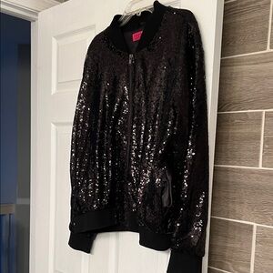 Boohoo Black Sequin Bomber Jacket